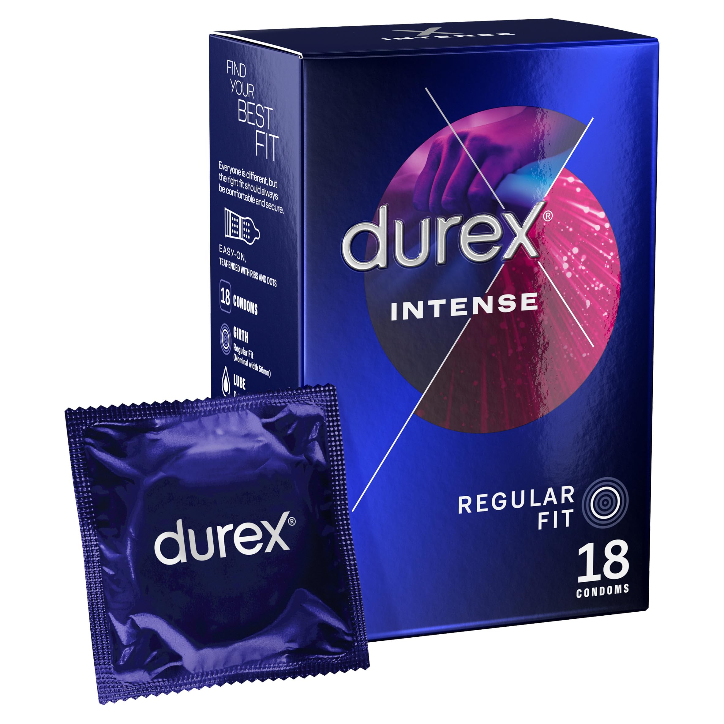 Durex Intense Condoms, 18 Condoms (1 Pack) (Packaging May Vary)