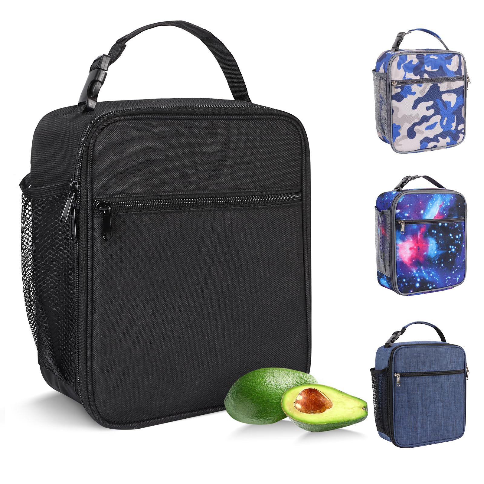 Minicoco Lunch Bag Insulated Lunch Bag Cooler Bag Portable Carrying Lunch Box Bag for Boys Girls Women Men to School Office Outdoor (Black)