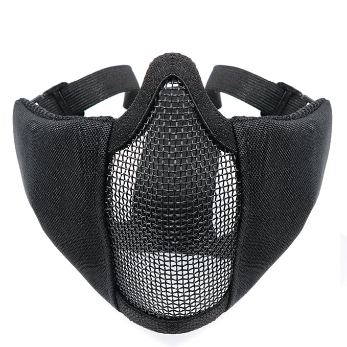 waycreat 6 Tactical faltbar Half Face Mask Schutz Mesh Maske für Airsoft Paintball CS mit verstellbarem und elastischem Gurtb
