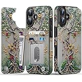 FUNMIKO for iPhone 16 Wallet Case with Card Holder + Cash Clip, RFID-Blocking, Military-Grade Drop Protection & UV-Printed Artwork, Magnetic Closure with Leather Kickstand - Blooming Tree of Life