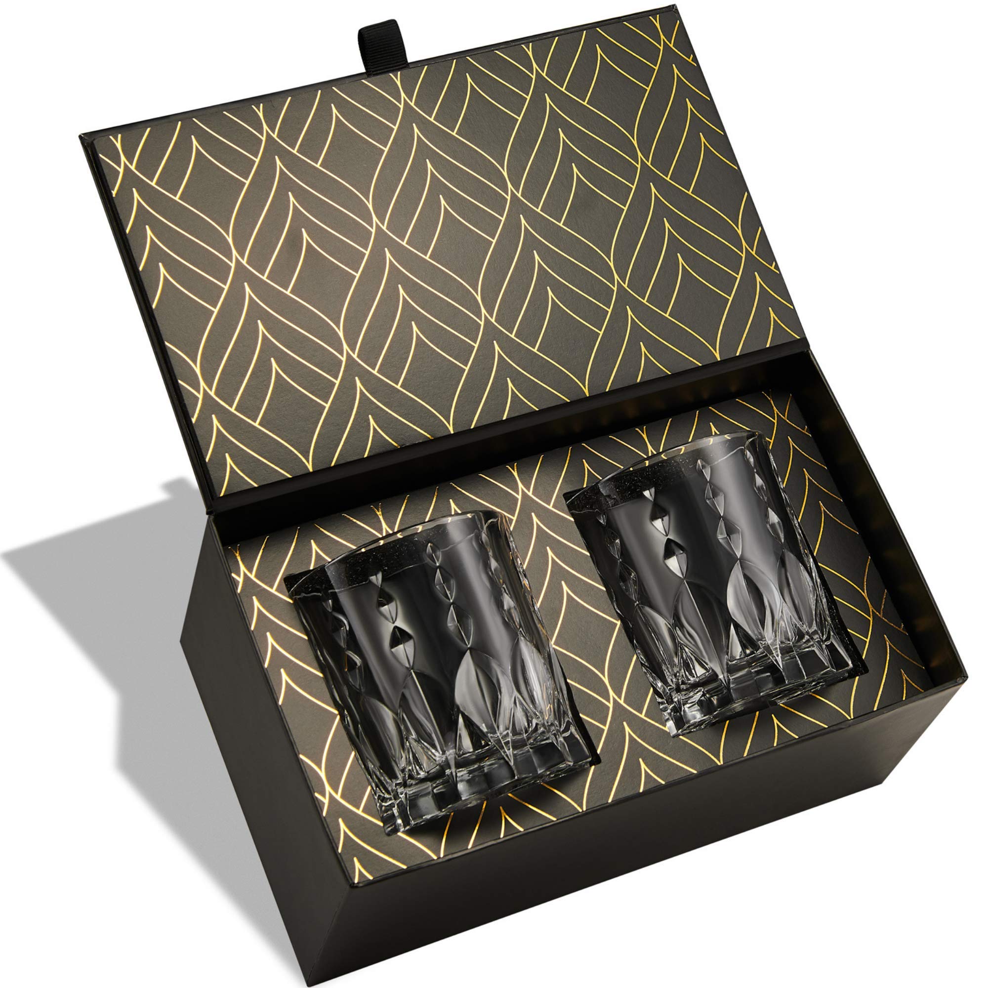 World’s First Eco-Friendly Crystal Whiskey Glasses - European Crafted Set of 2 Monarch Glass Tumblers (340ml) for Scotch, Bourbon, Old Fashioned Cocktails & Drinks - Elegant Gold Foil Gift Box