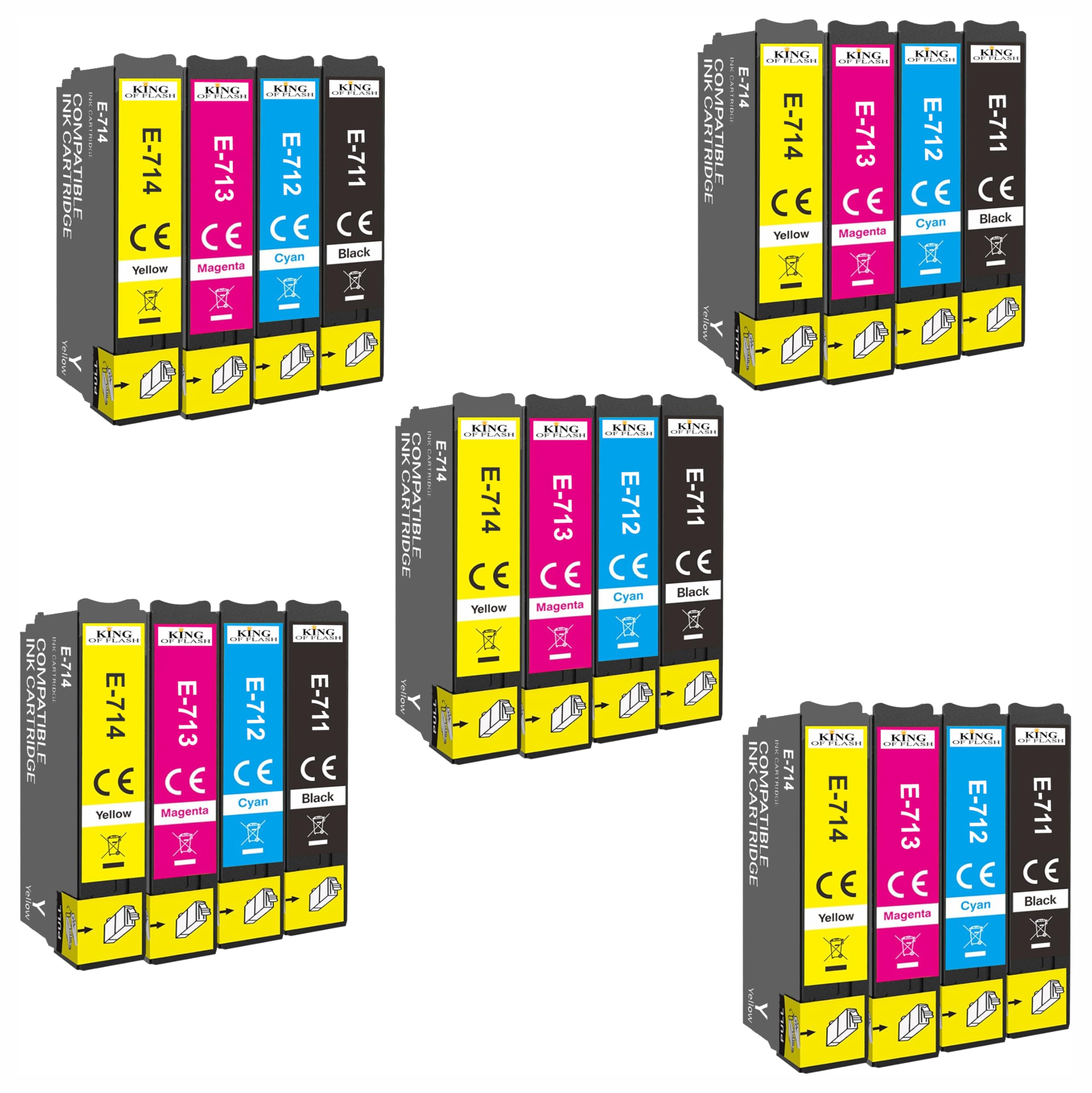 KING OF FLASH 5 Full Set Compatible Printer Ink Cartridges For Epson T0715 - Epson Stylus D78, D92, D120, DX4000, DX4050, DX4400, DX4450, DX5000, DX5050, DX6050, DX7000F, DX7400. DX7450