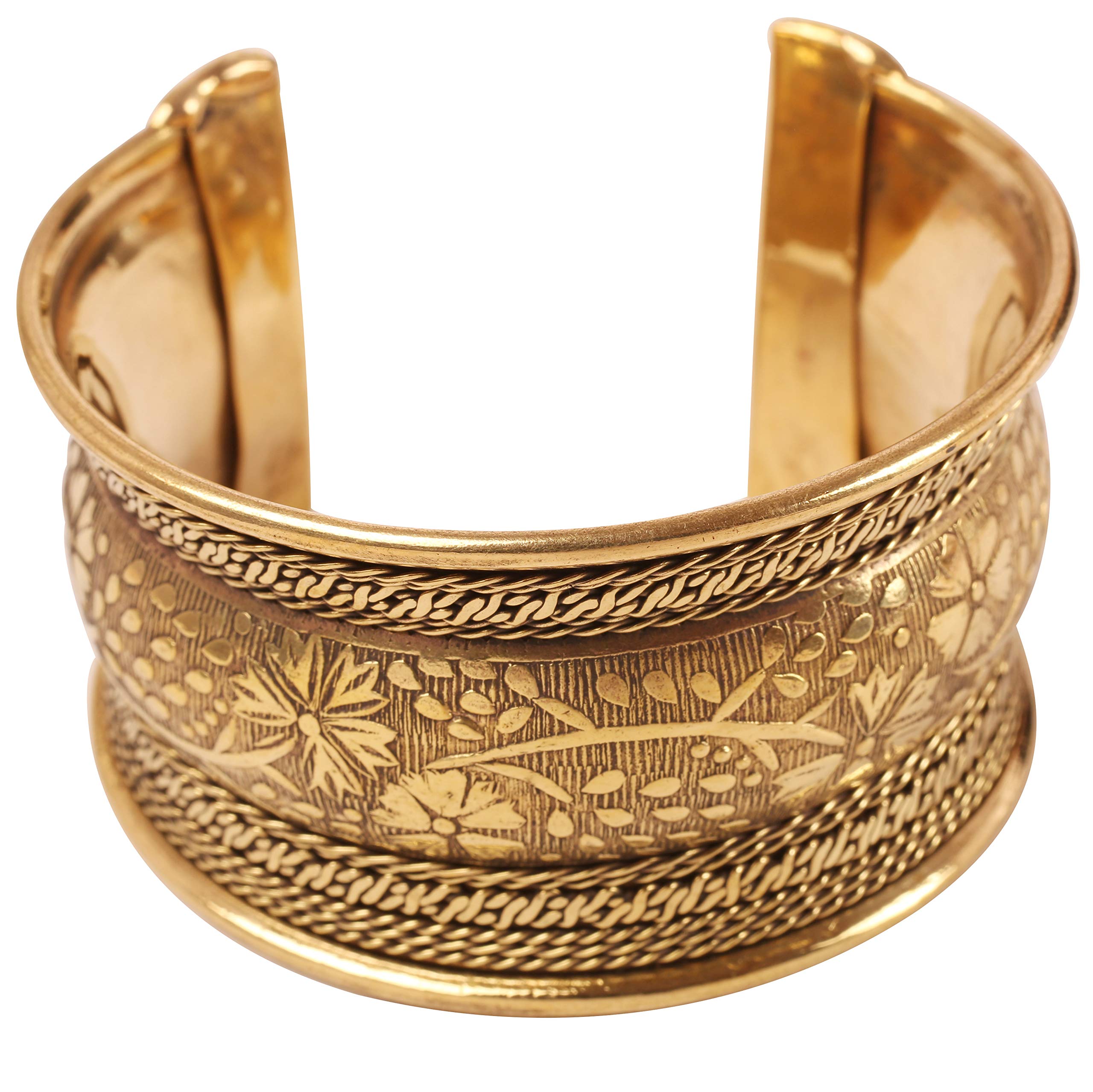 Touchstone NEW Indian Bollywood Brass Base Majestic Floral Handcrafted Braided Wire Work Attractive Style 1.40 Inches Openable Free Size Bracelet In Antique Gold Tone For Women.