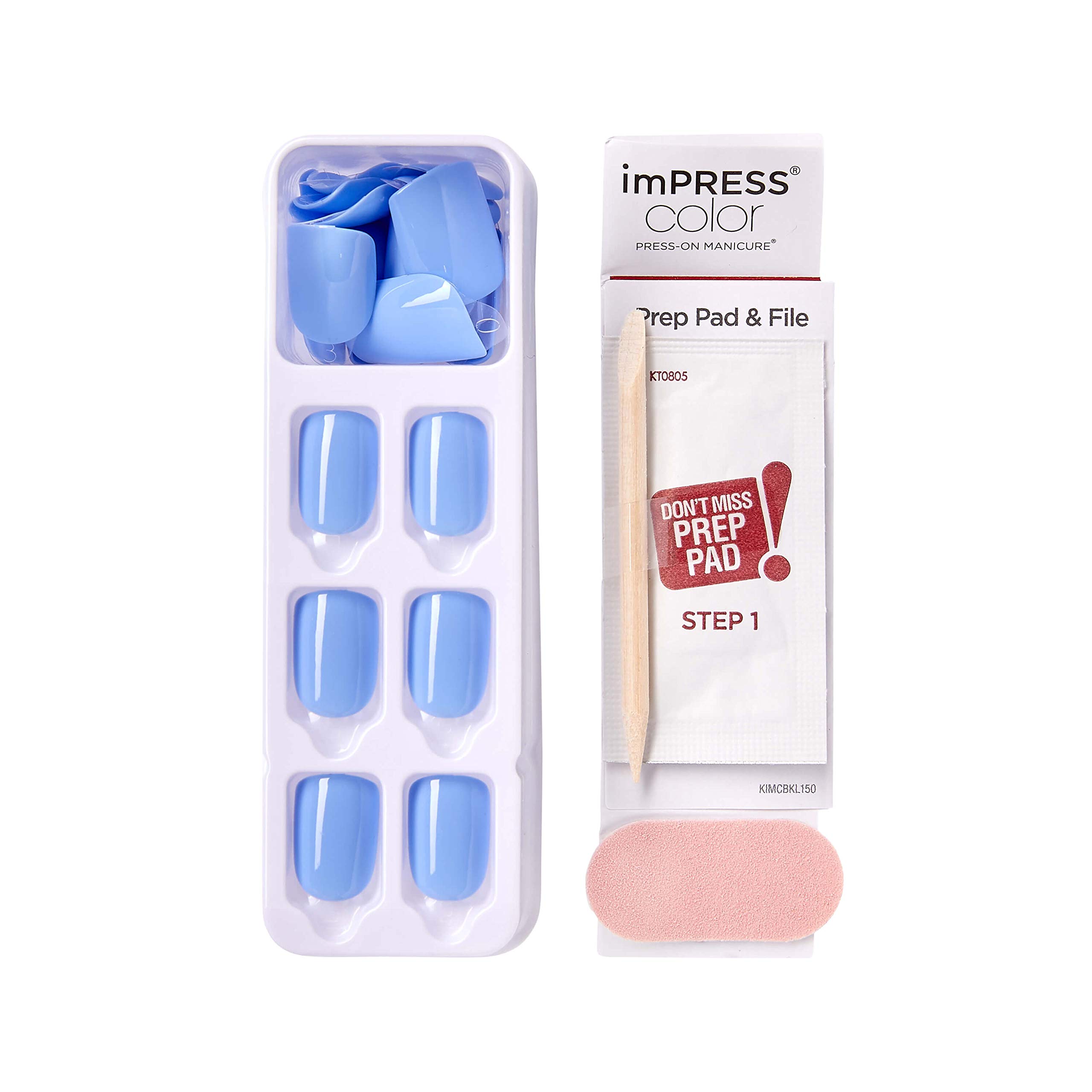 KISS imPRESS No Glue Mani Press On Nails, Color, 'Baby why so Blue', Blue, Short Size, Squoval Shape, Includes 30 Nails, Prep Pad, Instructions Sheet, 1 Manicure Stick, 1 Mini File - Image 8