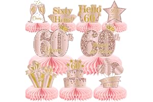 MOORAY 9Pcs 60th Birthday Decorations Pink Rose Gold Honeycomb Centerpieces for Women,Happy 60th Birthday Table Centerpieces Party Supplies,Sixty Year Old Birthday Table Toppers Decor