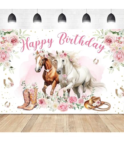 7x5ft Western Happy Birthday Backdrop Cowgirl Birthday Pink Hat