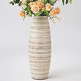 Leewadee - White Wash Floor Vase for Pampas Grass, Large Flower Vase for Home Decor, 13 inches, Resin