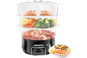 KEENSTAR 13L Electric Food Steamer for Cooking, Vegetable Steamer with 3 Tiers Stackable Baskets, 800W Fast Cooking, Auto Shutoff 60-Minute Timer - Black Color…
