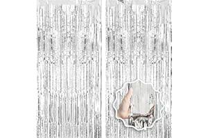 JEBUTU 2 Pack Foil Curtain Backdrop Curtains Silver Tinsel Door Streamers Birthday Party Decorations Photo Booth Props for Disco Party Graduation Wedding Baby Shower Bachelorette Christmas Gender Reveal