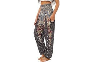 QIANXIZHAN Women's Harem Pants, High Waist Yoga Boho Trousers with Pockets