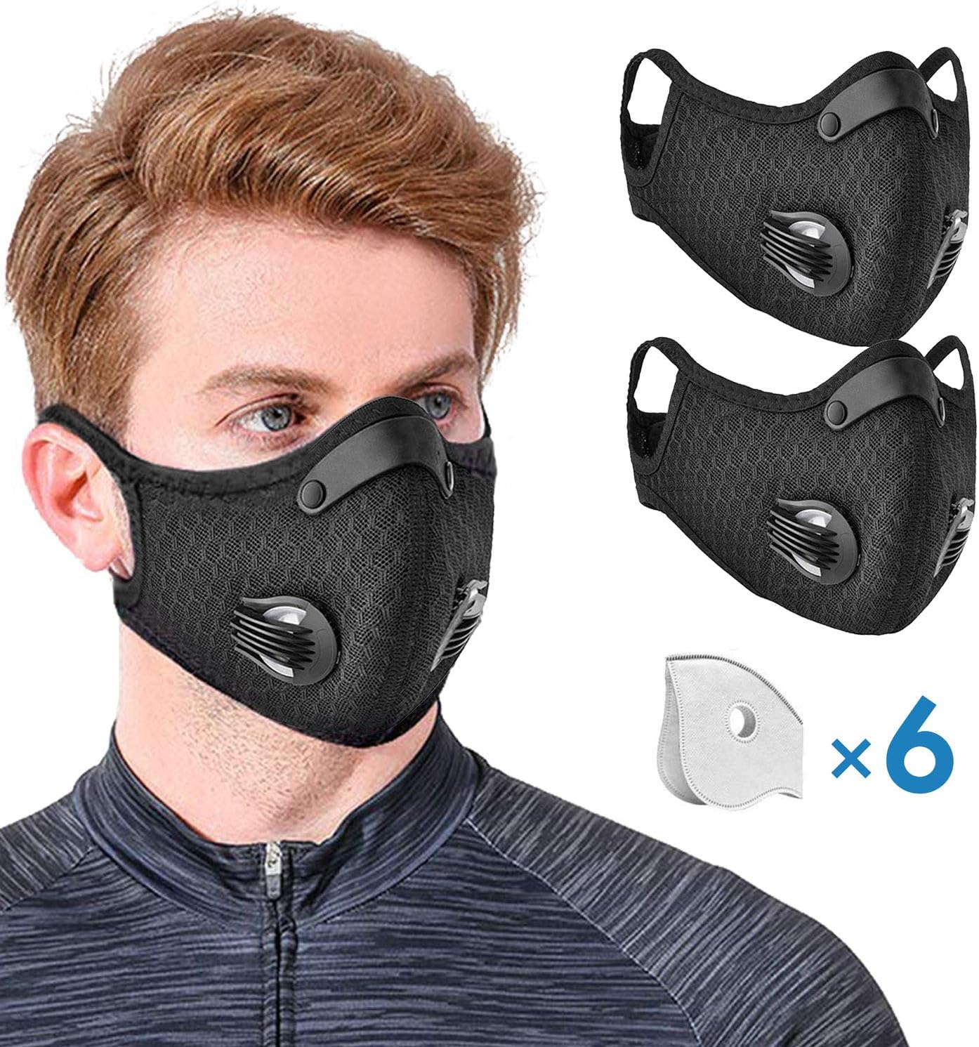 2 Pack Dust Mask by undwider, Prevent Saliva Safety Dust Mask with 6 filters for Sports Outdoor Activities, Cycling, Motorcycle, Running, Black