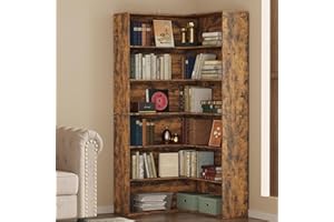 ANCTOR Corner Bookshelf, 6 Tiers Corner Bookcases with Baffles Etagere Shelf Storage Rack for Living Room Home Office, Vintag