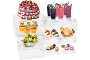 ZATOZKAR 8 Pcs Buffet Food Risers, Large Acrylic Dessert Cupcake Table Stands Fruit Display Shelf Catering Supply Party Jewelry Show Decor Risers Cube Box Nesting Transparent （11",10", 8", 7",6",5",4", 4")