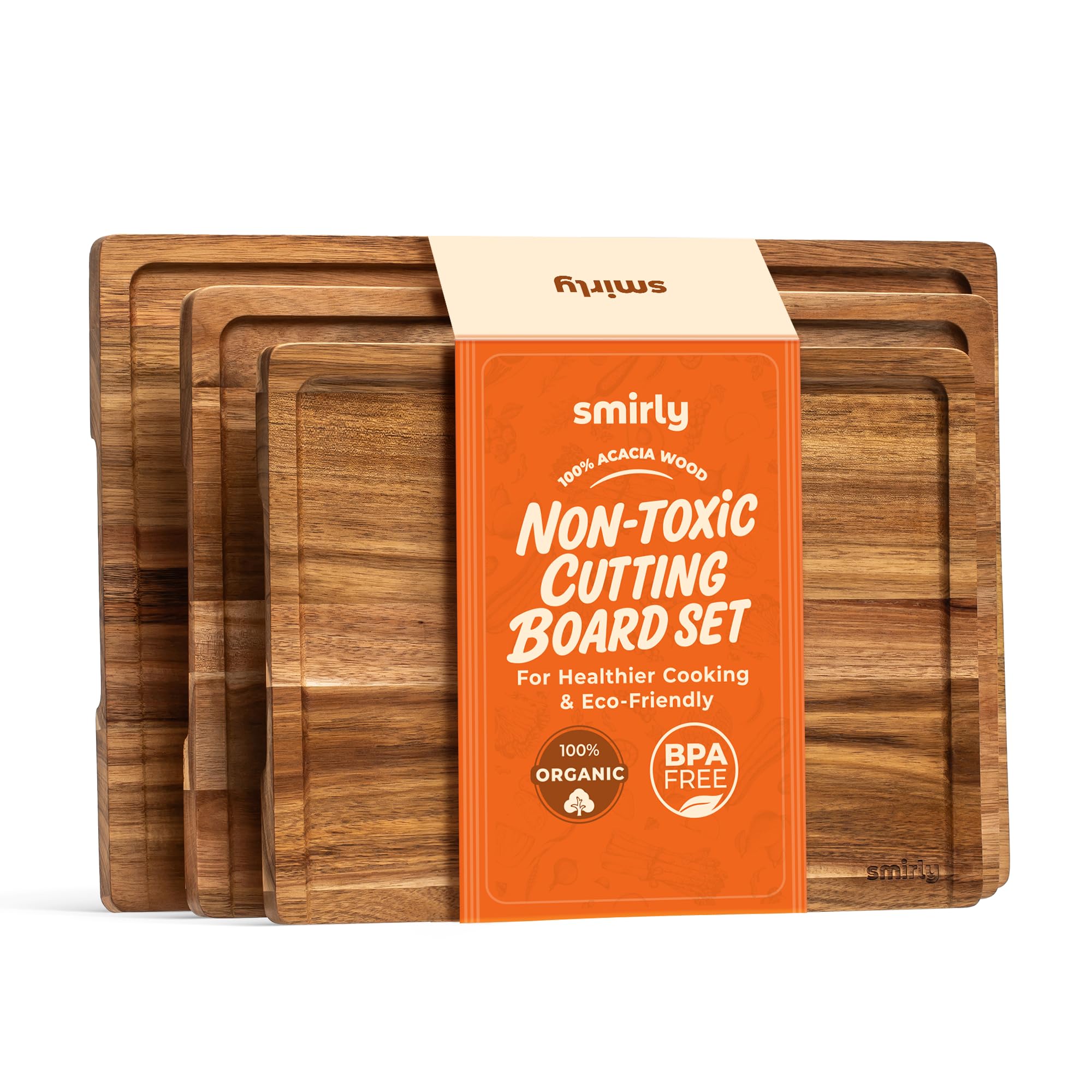 Photo 1 of SMIRLY Wood Cutting Board, Bamboo Cutting Board Set, Chopping Board and Wooden Cutting Boards for Kitchen, Small Wood Cutting Board and butcher block (Acacia Wood, 3 Pack)