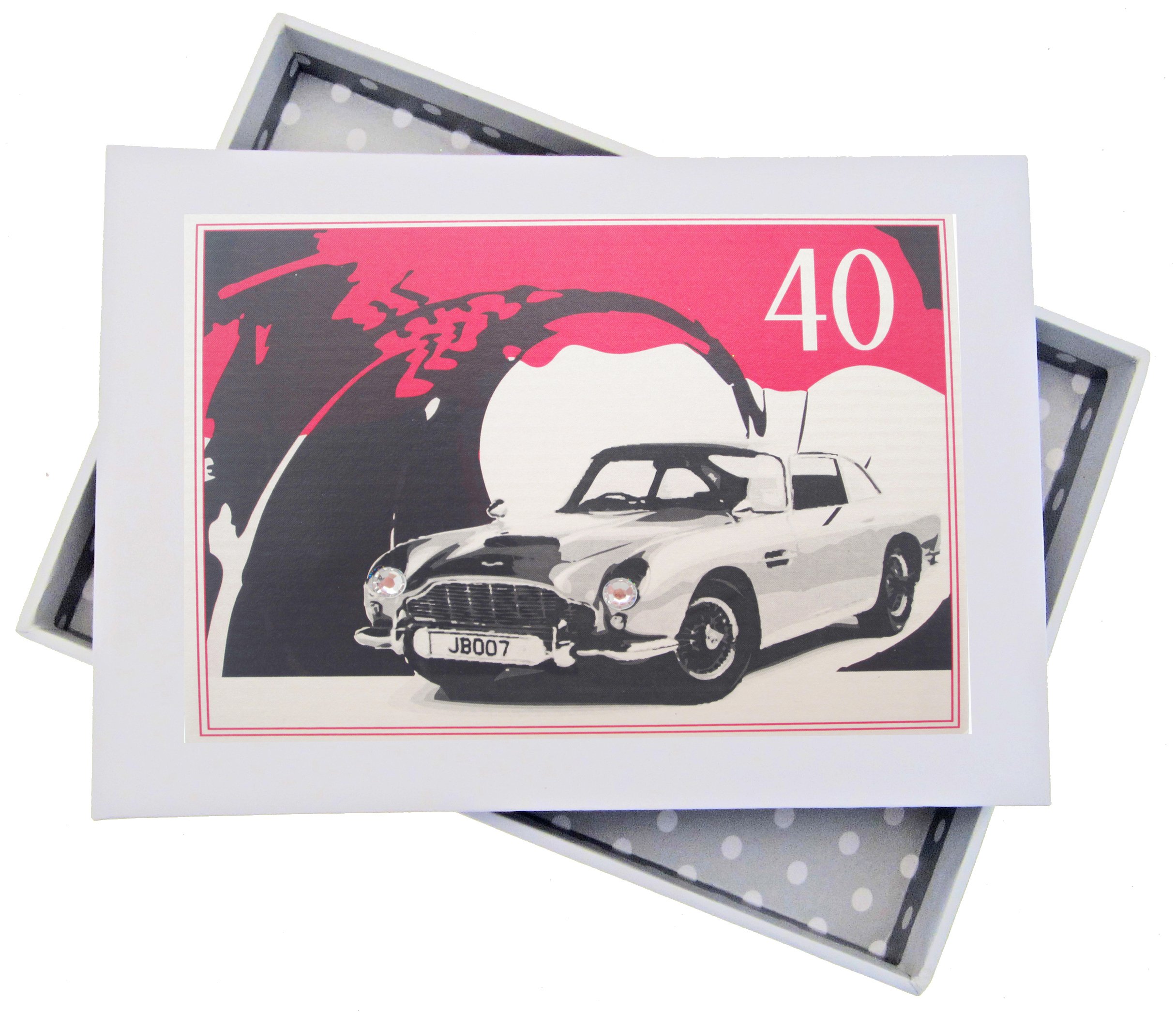 White Cotton Cards 40th Birthday, Mini Photo Album, Classic Car, Wood, 12.5 x 17.5 x 2.5 cm