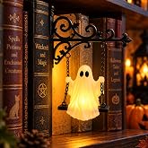 Rdogeia Swinging Ghost Library Lantern Bookshelf Lighting,LED Book Shelf Lights Lamp,Halloween Hanging Ghost Decor Indoor,Spooky Cute Ghosts Decorations
