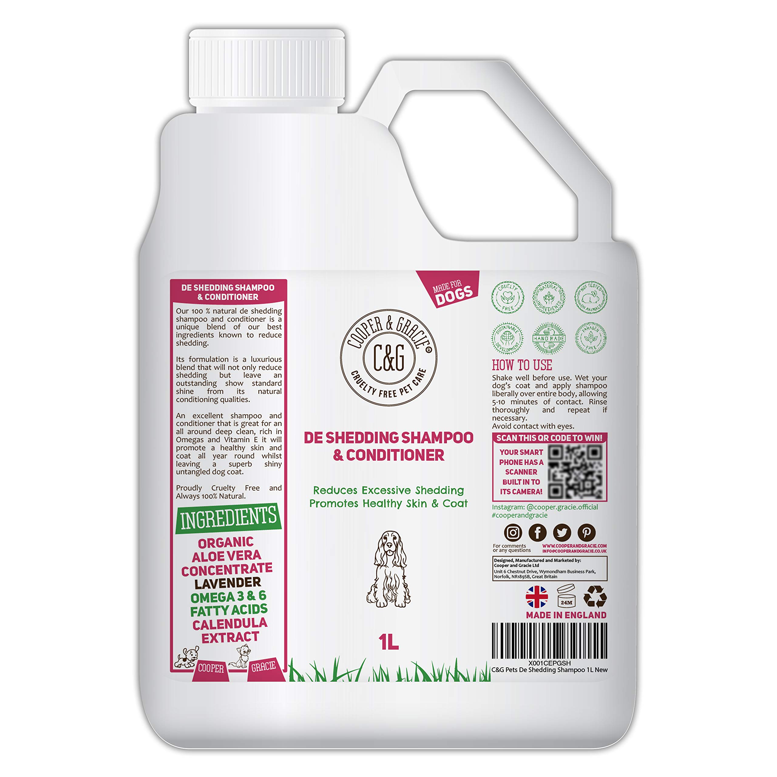 C&G Pets | De Shedding Shampoos & Conditioners For Dogs 1 Litre | Reduces Excessive Shedding Promotes Healthy Skin & Coat | 100% Natural Dog Shampoo And Conditioner | Show Standard Shine