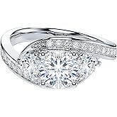 1CT Genuine Moissanite or Simulated Diamond Hold The Loved Swirled Wrapped Three Stone Style Engagement Ring For Women