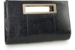 HOXIS Classic Crocodile Pattern Faux Leather Metal Grip Cut it out Clutch with Chain Shoulder Strap Womens Handbag