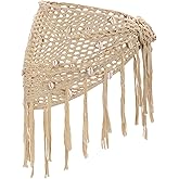 Zeyune Women Crochet Cover-ups Skirt Triangle Shawl Mermaid Skirt Hollow out Swimwear Shell Tassel Beach Fishnet Wrap