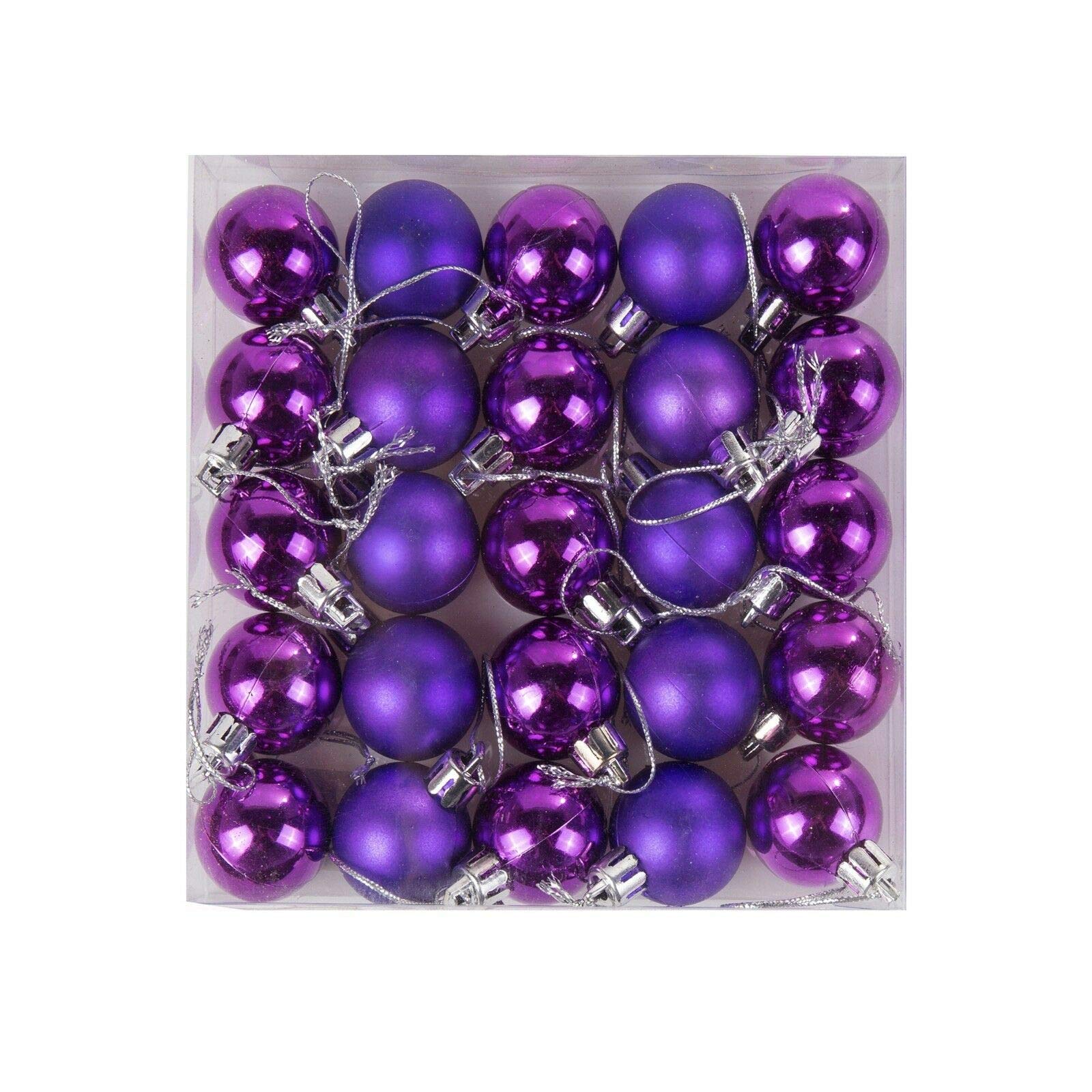 Robelli Pack of 48 Miniature Shiny & Matte Christmas Tree Baubles (Purple)