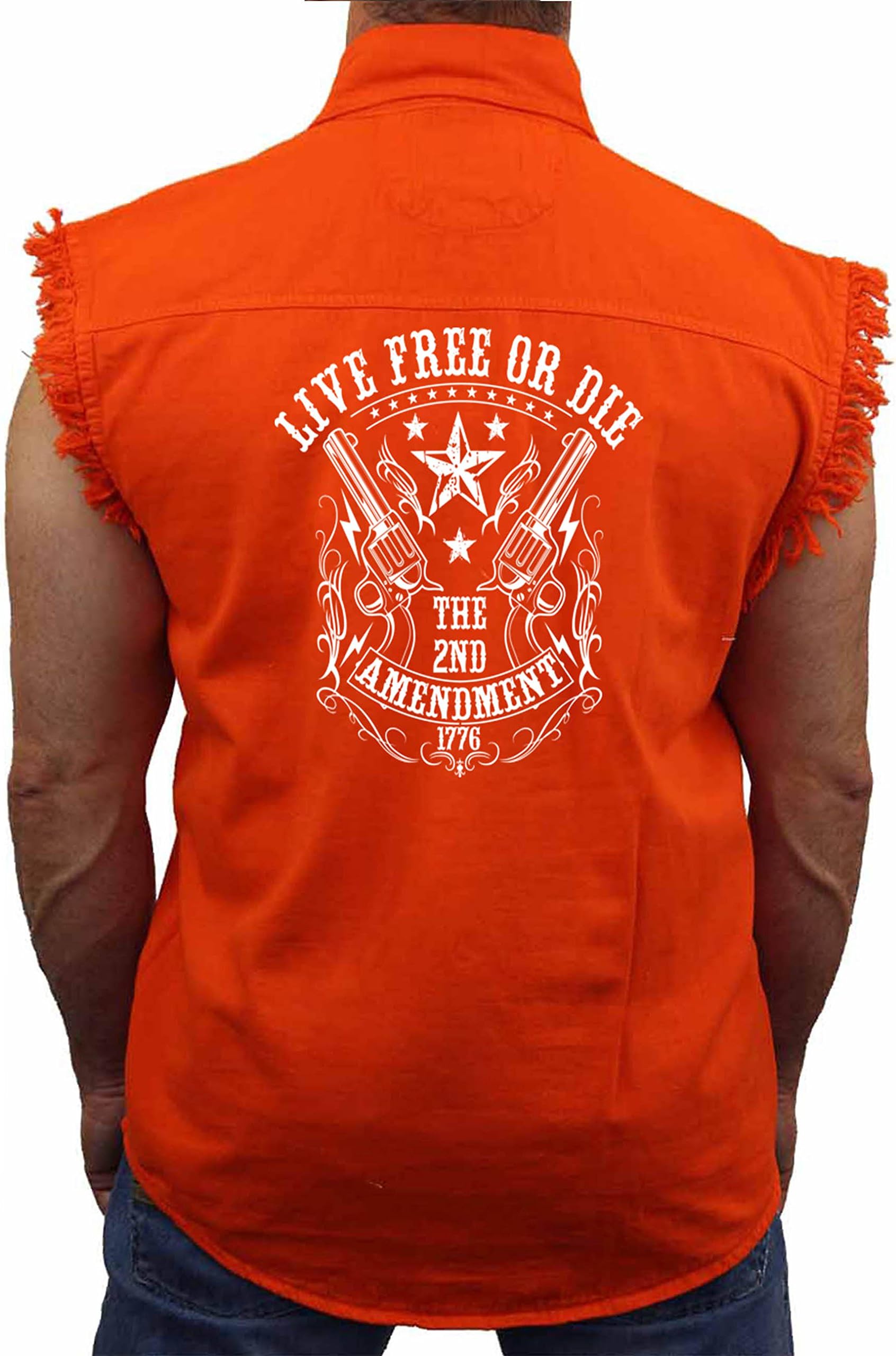 SHORE TRENDZ Men's Sleeveless Denim Shirt Live Free or Die 2nd Amendment Biker