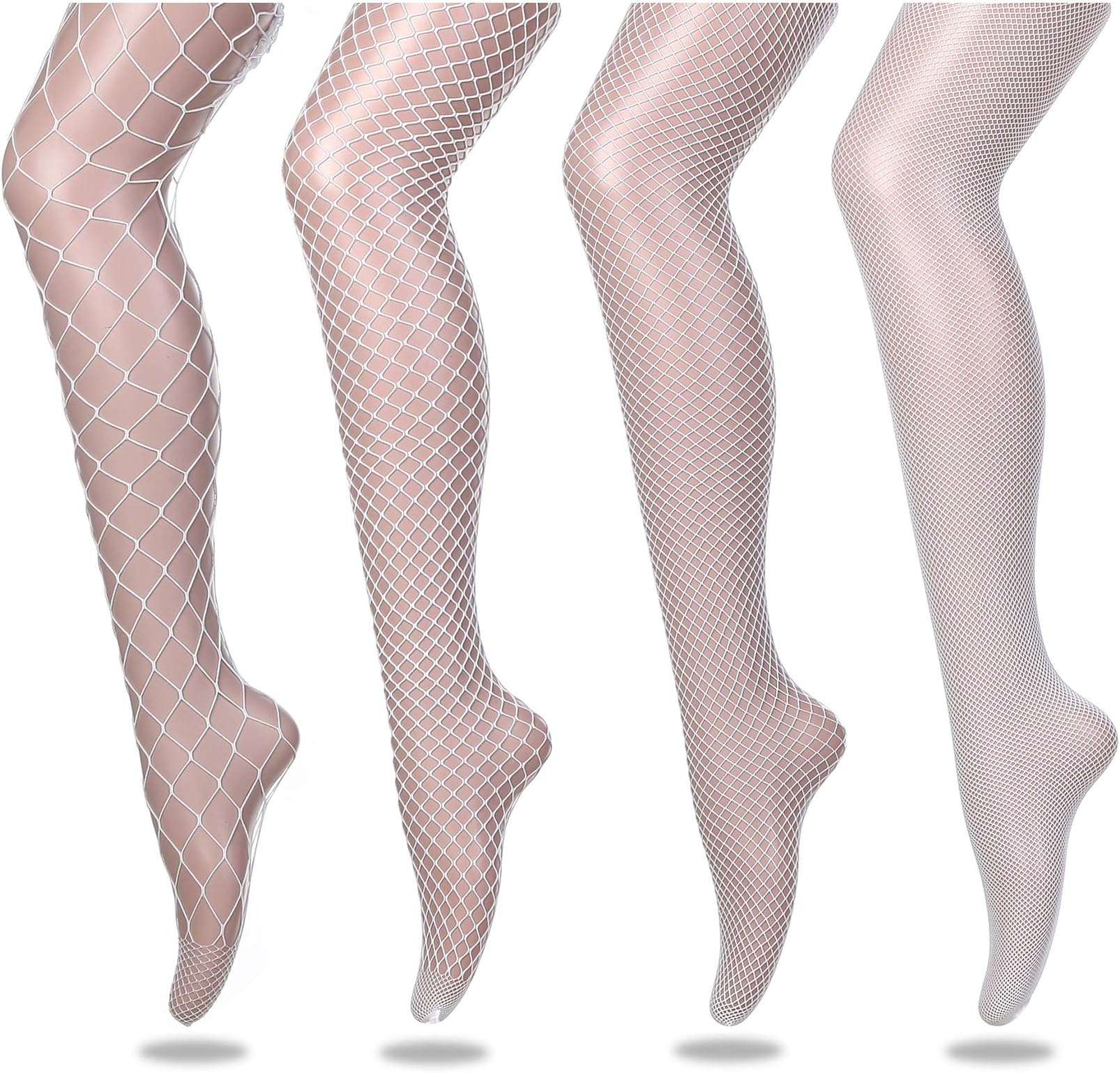 FLORA GUARD 4 Pairs Fishnet Stockings For Women, High Waist Sexy Mesh Fish Nets Tights Leggings, Plus Size Sheer Pantyhose