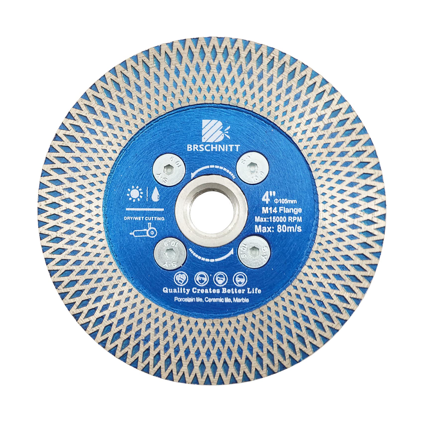 Diamond Porcelain Tile Cutting Disc - BRSCHNITT 4" Super Thin Diamond Cutting Grinding Disc with X Teeth with 5/8 thread for Ceramic Tiles,Granite,Marble