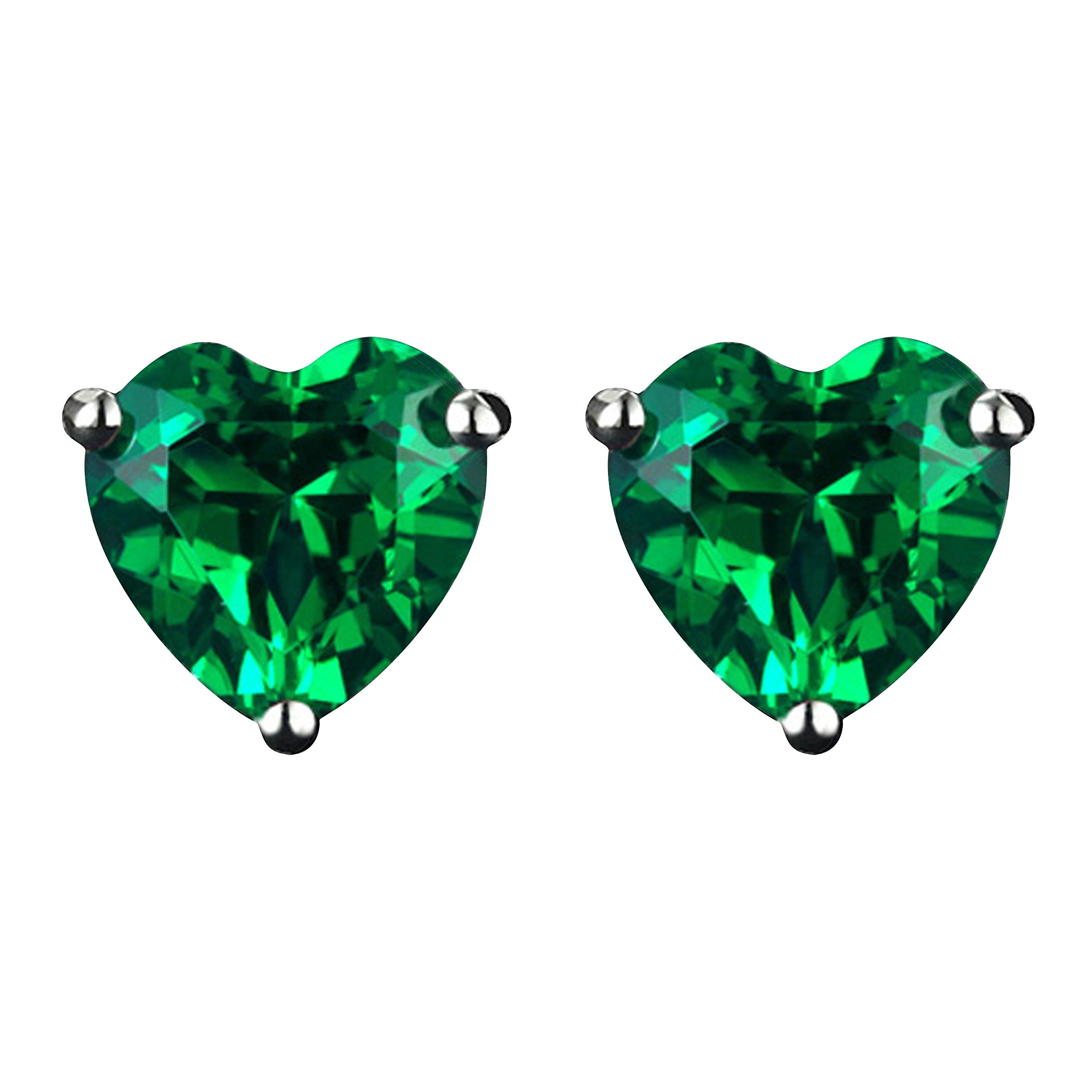 Navachi 925 Sterling Silver 18k White Gold Plated 3.0ct Heart Emerald Az9732e Stud Earrings
