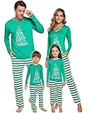Christmas Family Matching Pajamas Mom Dad Kids Xmas Striped Drawstring Sleepwear Pockets Pj Sets(Green,Dad-Small)