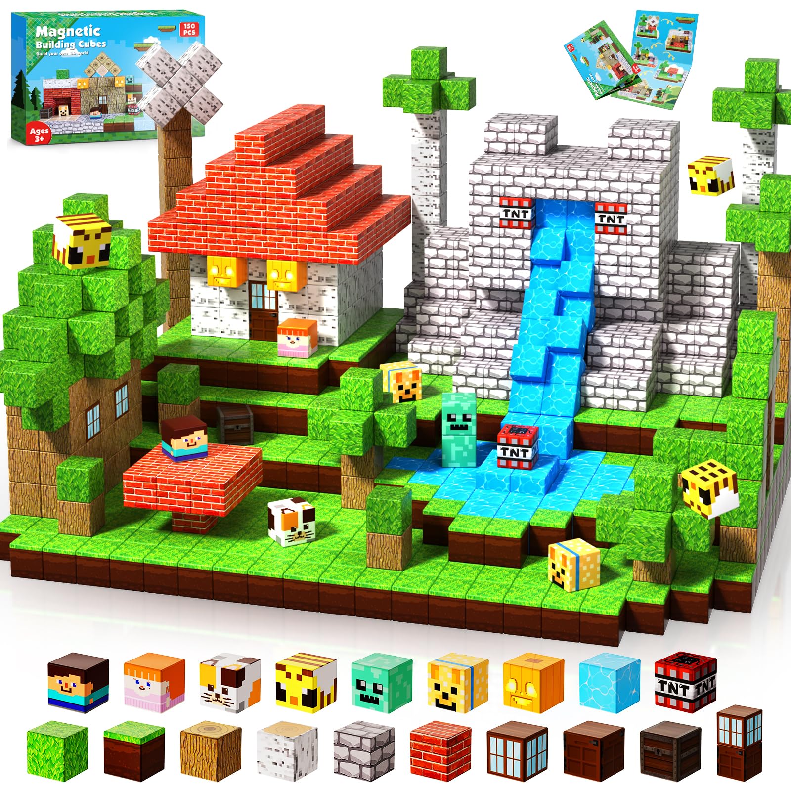 GraceDuck Magnetic Blocks - 150 PCS Build Magnetic Windmill Falls Homes - Magnetics Toys for Montessori Toddler Christmas Birthday Gifts - STEM Sensory Toys for 3 4 5 6 7 8 9 10 Year Old Boys & Girls Image