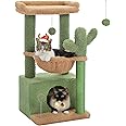 PEQULTI 4-in-1 Cactus Cat Tree, 33'' Cat Tower for Indoor Cats with Large Cat Condo, Cat Scratching Post for Cats with Deep Hammock& Cozy Top Perch,Green