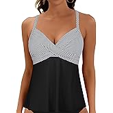 Firpearl Women's Underwire Tankini Top Only Twist V Neck Swimsuits for Big Busted Loose Fit Bathing Suit Tops