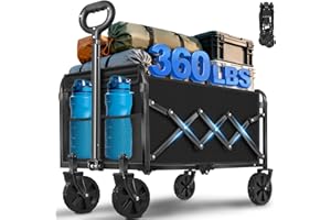 MICIEITIE Wagons Carts Foldable,360 lbs Collapsible Wagon with Wheels Foldable Wagon Cart with Flexible Handle,Lightweight Portable Folding Cart for Camping Beach Picinic Grocery Outdoor Sports Shopping(Black)