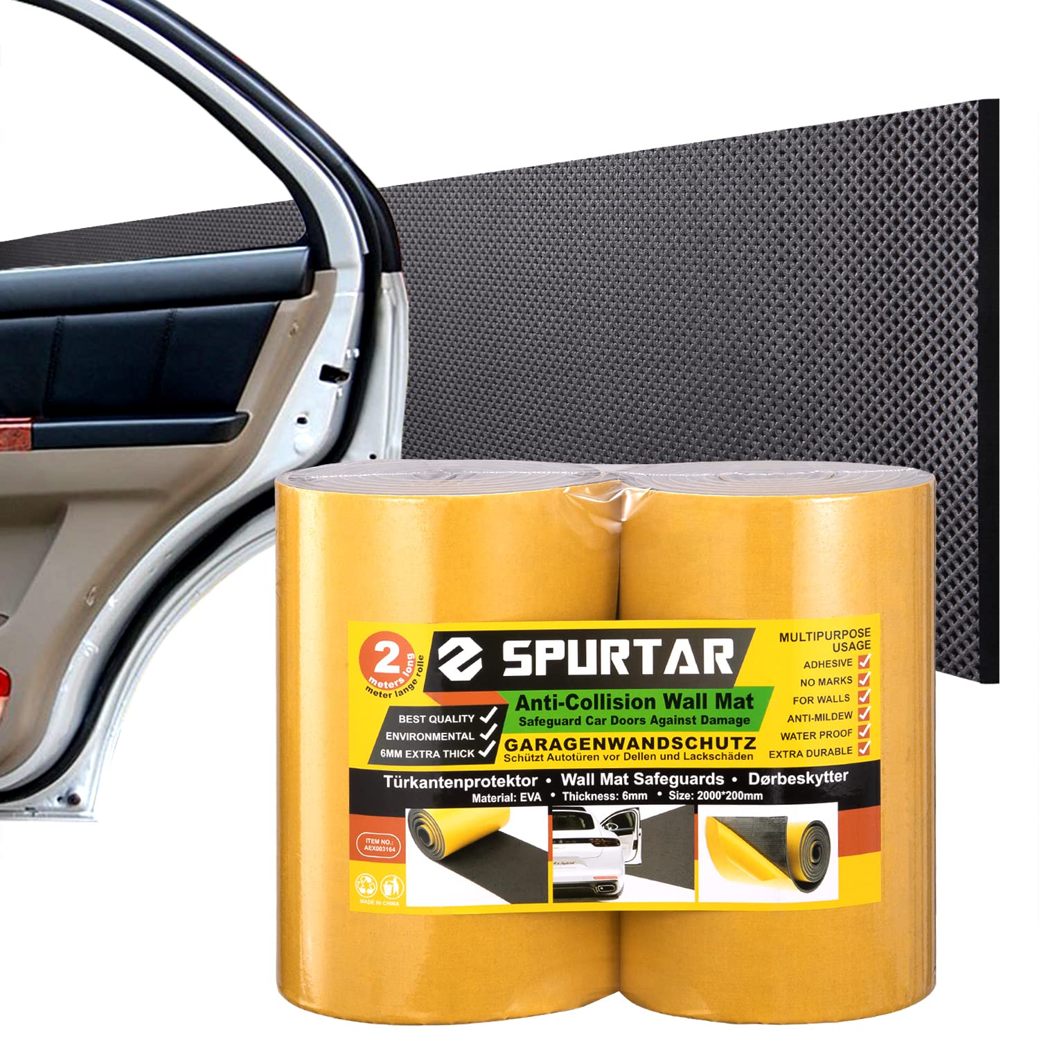 Spurtar Garage Wall Protectors Self Adhesive Car Door Edge Protector EVA Foam Sheet Anti Collision Wall Padding Polystyrene Sheet Bumper Guards, 200 X 20 X 0.65 CM 2 Rolls