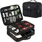 MATEIN Electronics Organizer, Waterproof Travel Electronic Case, Portable Double Layer Cable Storage Bag for Camera Accessories, Cord, Charger, Power Bank, Flash Drive, Phone, SD Card, Black