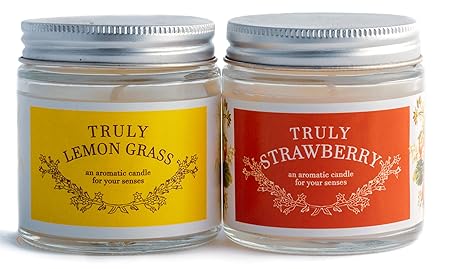 Sakura Enterprise Scented Wax Candles Jars in True Fragrance and Aroma (Strawberry and Lemongrass)