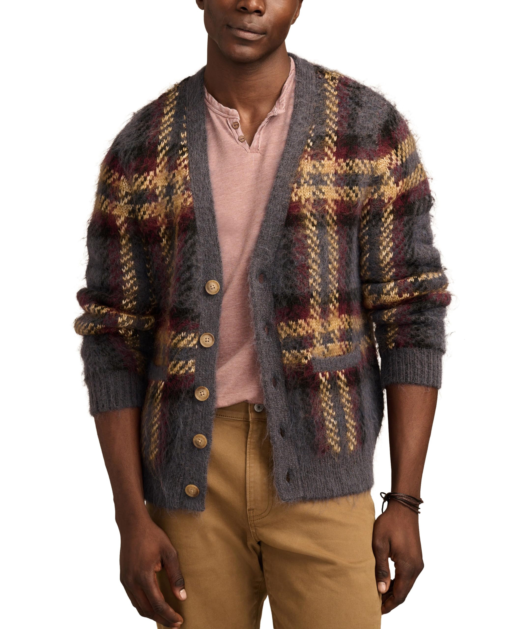 Lucky Brand Men’s Jacquard Brushed Cardigan, Denim Multi