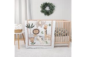 The Peanutshell 4 Piece Organic Cotton Baby Crib Bedding Set for Boys & Girls - Newborn, Infant & Toddler Nursery Bed Set Decor with Two Crib Sheets, Dust Ruffle Comforter - Safari Serenity