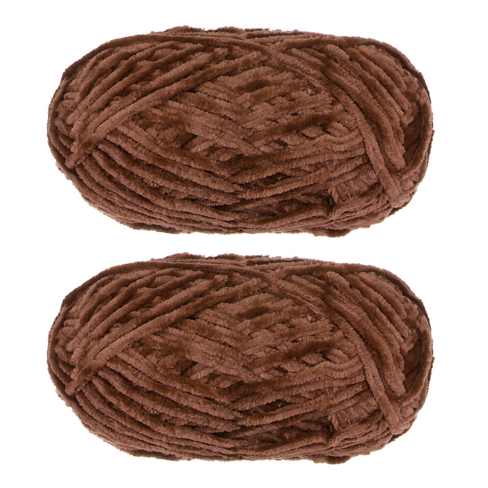 Uxcell 2 Skeins Velvet Chenille Yarn - 2x100g/7.1oz, 174 Yards Total Length, #6 Super Bulky Polyester Soft Blanket for Knitting Weaving Bag, Coffee