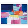 SIGNLEADER Canvas Print Wall Art Set Neon Pastel Colorblocks Geometric Shapes Illustrations Modern Art Contemporary Colorful Multicolor Ultra for Living Room, Bedroom, Office - 24"x36" x 2