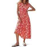 Kate Kasin Women's 2026 Summer Dress, Casual Floral Beach Maxi Dresses, Flutter Sleeve Long Flowy Boho Vacation Sundress