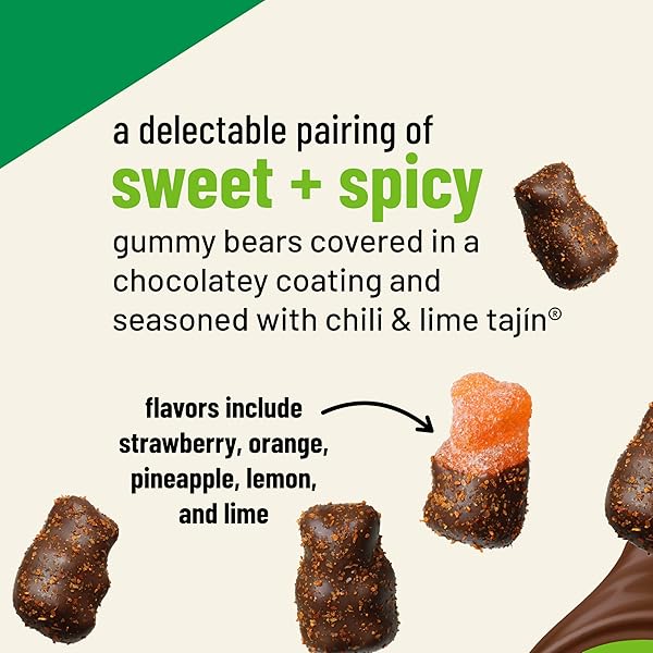 SNAK CLUB TAJIN CHOCOLATEY GUMMY BEARS, ASSORTED CHOCOLATE COVERED FRUIT CANDY GUMMIES WITH CHILI AND LIME SEASONING, MILD, GLUTEN-FREE SNACKS, 8 OZ RESEALABLE BAG