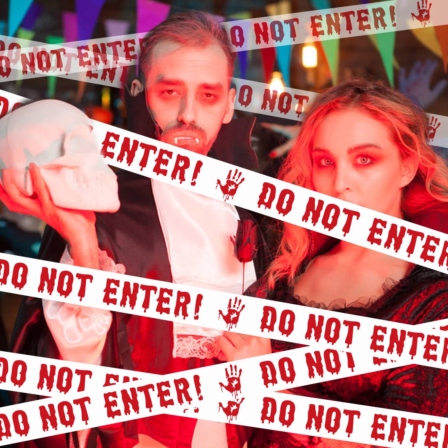 Photo 1 of DIYASY Halloween Caution Tape Decorations, Do Not Enter Roll 1.9 inch x 82 feet Scary Danger Warning Tape Fright Tape for Party Haunted House Décor Indoor Outdoor