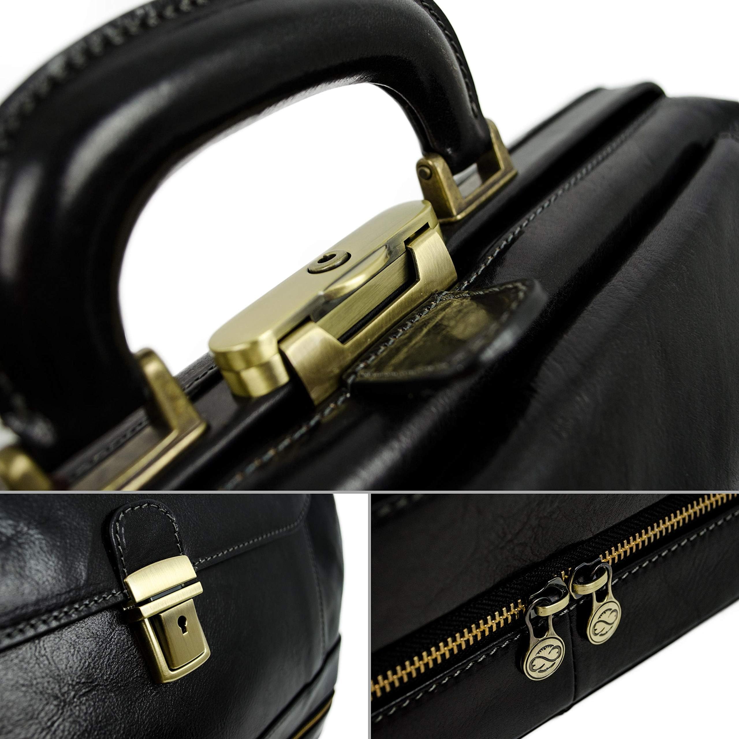 Time Resistance Leather Doctor Bag - Italian Handmade Medical Bag - Vintage Style Handbag - Real Leather Briefcase