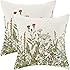 AEIOAE Sage Green Pillow Covers 18x18 Inch Set of 2, Spring Wildflower Plant Throw Pillows Case,Seasonal Floral Outdoor Decor
