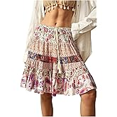 BEAUDRM Women's Boho Paisley Short Skirt Tie Knot Flowy Summer Vacation A Line Skirt