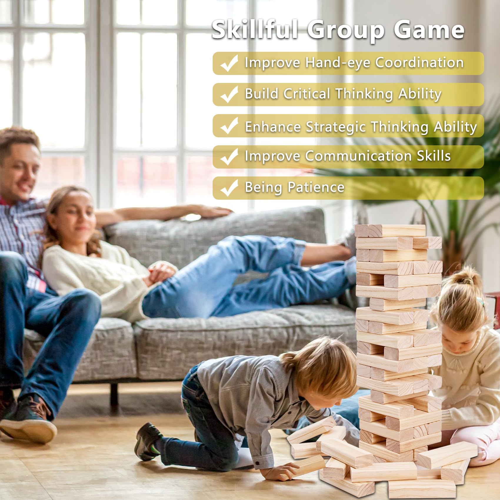 Giant Timber Blocks Games, 56 Blocks Large Tower Outdoor Games - Includes Carry Bag and Scoreboard, Wood Stacking Yard Games Grows from 2FT to Over 4.2FT for Kids Adults Family