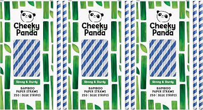 The Cheeky Panda Bamboo Paper Straws 250 Pack with Blue Stripes