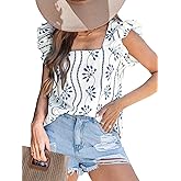 CUPSHE Womens Top Square Neck Short Sleeve Ruffled Shirts Dressy Tank Tops 2025 Fashion Blouse Summer Casual